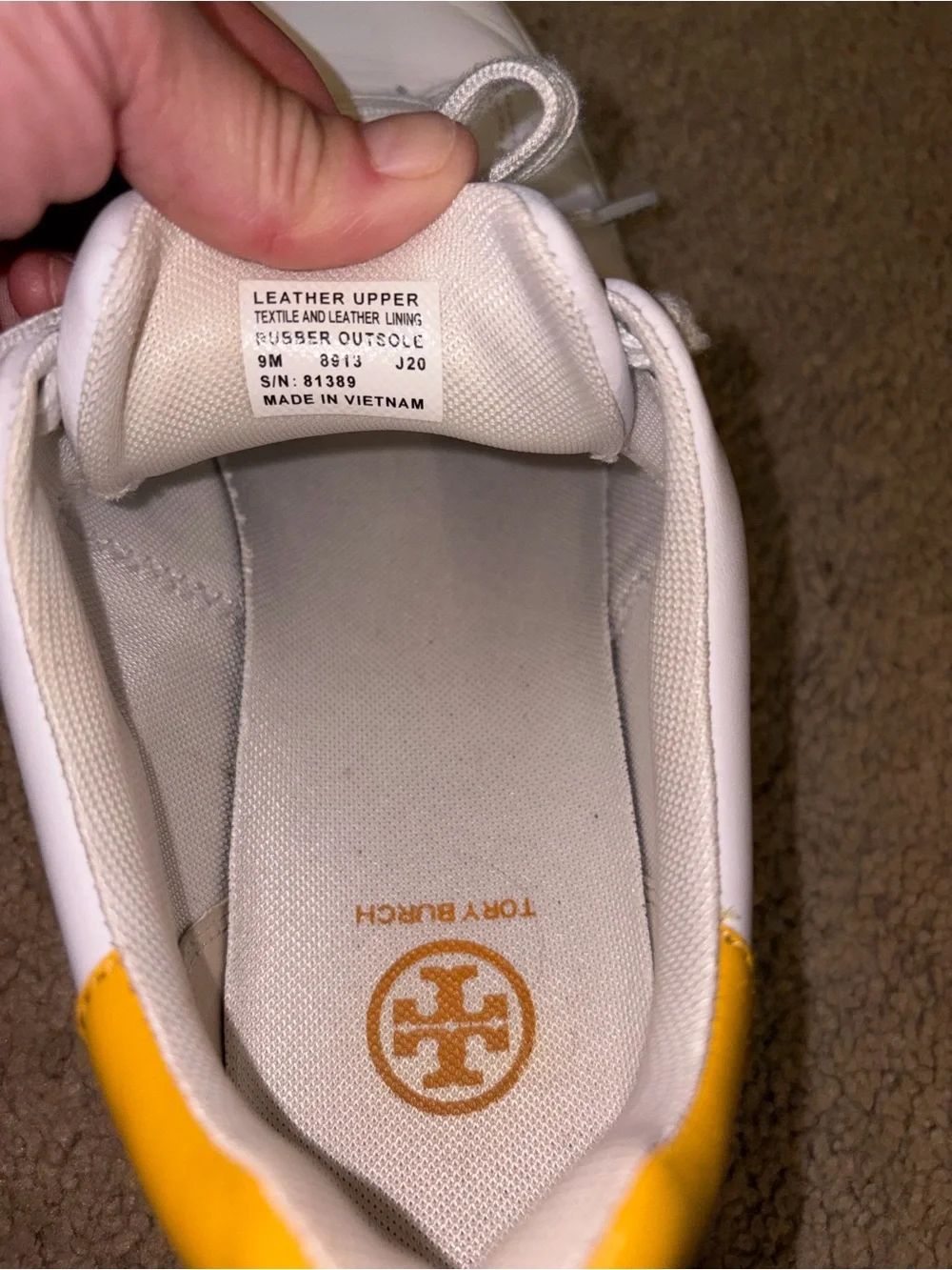 Women’s White/Yellow Tory Burch Howell Court sneakers Leather Sz 9M